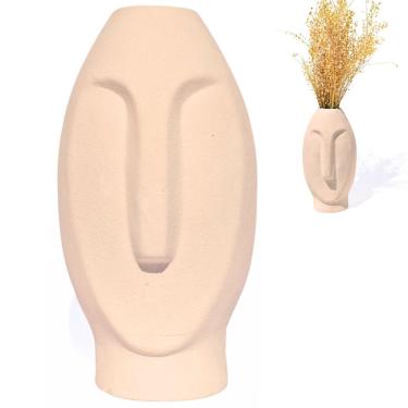 Imagem de Vaso Decorativo Solitário Moai 18cm Artesanal Em Cimento Palha