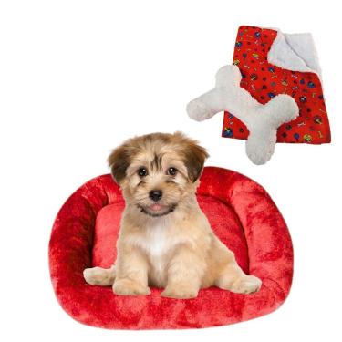 Imagem de Cama Bigata M Tecido Soft Com Osso E Mantinha Kit 3 Peças Vermelho