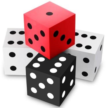 Imagem de Shappy 4 Pieces 3.5 Inch Foam Dice Cube Jumbo Dice with Number Dots Big Dice Jumbo Giant Foam Dice Large Dice for Christmas Game Math Classroom Party Favors Bag Stuffers (White, Red, Black)