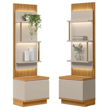 Imagem de Kit 2 Módulos Laterais Complementares Painel Ripado com LED 2 Portas 6 Prateleiras Paulina