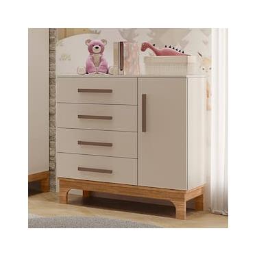 Imagem de Cômoda Infantil Canaã Pega Pega 1 Porta 4 Gavetas Branco/Caramelo