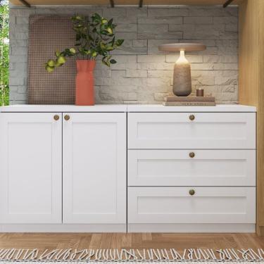 Imagem de Kit Cômodas 3 Gavetas E Armário 2 Portas Provençais 100% Mdf Branco Fosco