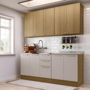 Imagem de Cozinha Compacta 4 Pçs Tampo 200cm Elegance Luciane Móveis Freijó/Freijó Brasil/Cinammon