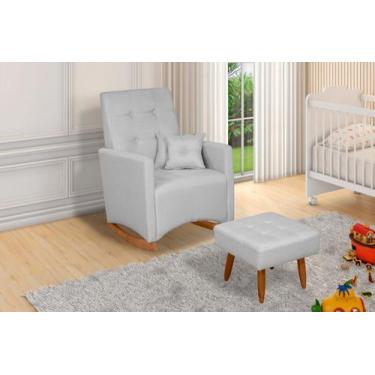 Imagem de Poltrona de Amamentação Balanço Com Puff Ana Tecido Linho - LUXUOSADEC