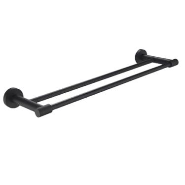 Imagem de Conjunto de banheiro de parede em aço inoxidável preto fosco com toalha, escova de vaso sanitário, saboneteira e gancho para roupão, acessórios de decoração (barra dupla para toalhas)