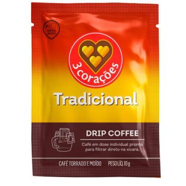 Imagem de Café 3 Corações Tradicional Pronto para filtrar Dentro da Xícara Sachê