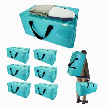 Imagem de FASTORS Pacote com 6 sacos de transporte, grandes bolsas de armazenamento resistentes com zíperes e alças de mochila, bolsas economizadoras de espaço são materiais de embalagem para mudança e viagem