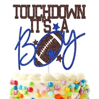 Imagem de Touchdown It’s A Boy Cake Topper, First Year Down Cake Decoration, Football Gender Reveal Decorations, It’s A Boy Sport Baby Shower Decor Brown & Blue Glitter