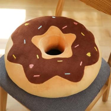 Imagem de Almofada de pelúcia donut de 38 cm, almofada redonda, almofada de donut, almofada macia em forma de pelúcia para cadeira de chão, sofá, escritório, decoração de sala de estar, presentes (marrom