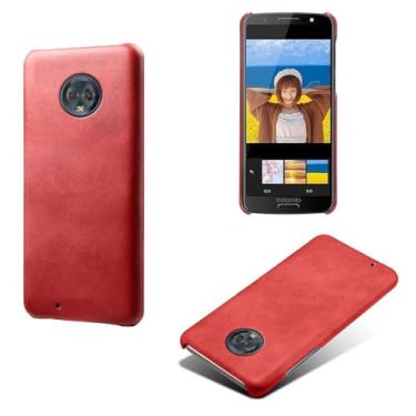 Imagem de Capa para MOTO G5S,Proteção contra quedas,Casca de volta de cor sólida simples,Design de couro de imitação de plástico-Red
