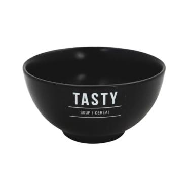 Imagem de Tigela De Porcelana Preta Branca Café Da Manhã Cereal Frutas Manhattan Tasty 440ml Bowl Cumbuca (4, Preto)