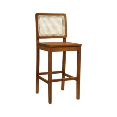 Imagem de Banqueta Alta Bistrô Lyon Madeira Maciça Telinha Natural - Amêndoa - Ripado Madeira