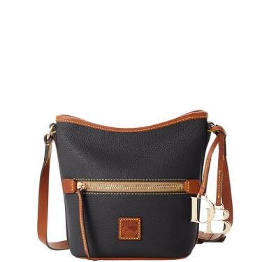 Imagem de Dooney & Bourke Bolsa de ombro feminina pequena com zíper em couro granulado, bolsa pequena com alça transversal ajustável, Preto, One Size