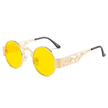 Imagem de VFDHN Óculos de sol rosa da moda feminino redondo de metal uv400 clássico masculino (7)