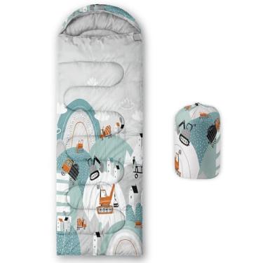 Imagem de Smell Sunshine Saco de dormir infantil para meninos e meninas, estampa de veículo de construção, leve, quente, portátil, ao ar livre, interior, impermeável, resistente ao clima frio, saco de dormir