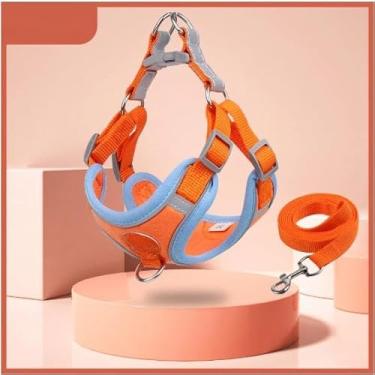 Imagem de Coleira Peitoral Para Cachorro Pequenos E MéDios Com Guia Para Pet Colete ConfortáVel(Laranja,XL (10-14 KG))