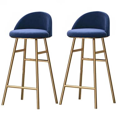 Imagem de Banquetas De Barra Da Altura 26/30 De Balcão Com Parte Traseira E Assento Para Pés Banquetas De Barra Estofadas Veludo Modernas Cadeiras De Barra Tamboretes Da Cozinha, Blue2ps, 65cm/25.6in