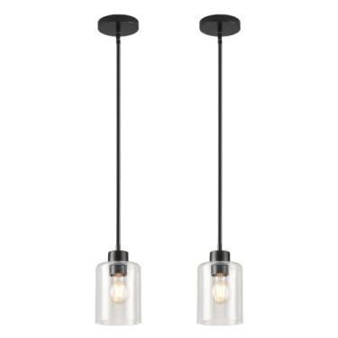 Imagem de KLSS Luzes pendentes pretas ilha de cozinha - luminária pendente de vidro semeado várias hastes 3 unidades 12 polegadas 3 unidades 4 polegadas (pacote com 2 hastes pretas semeadas)