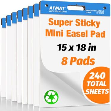 Imagem de AFMAT Sticky Mini Easel Pads, 15 in x 18 in Flip Chart Paper for Teachers, Super Sticky & Bleed-Resistant, Self-Stick Easel Paper for Office/Classroom/Whiteboard/Wall/Windows, 30 Sheets/Pad, 8 Pads