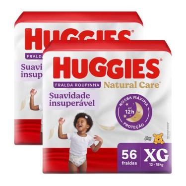 Imagem de Kit 2 Fralda Roupinha Huggies Natural Care Tamanho XG Pacote Hiper 56 