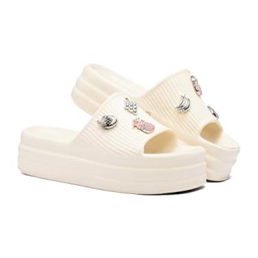 Imagem de Chinelo Slide Nuvem Conforto e Estilo - Original Com Pins Exclusivos chinelo feminino confortável chinelo para dia a dia(Off-white,37)