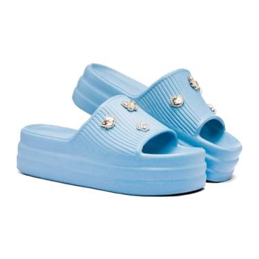 Imagem de Chinelo Slide Nuvem Conforto e Estilo - Original Com Pins Exclusivos chinelo feminino confortável chinelo para dia a dia(Azul Turquesa,35)