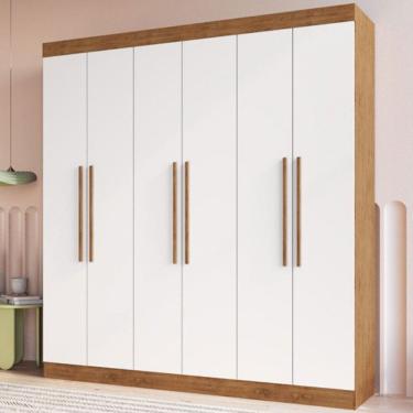 Imagem de Guarda-Roupa Casal Darwin 6 Portas 4 Gavetas 100% Mdf Off White/Nogueira - Doripel Móveis