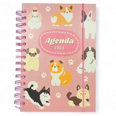 Imagem de Agenda Diária 2026 Planner Planejamento Organização 21x15 cm 168 folhas Pets Flores Borboletas Escola Trabalho (Cachorros Rosa)