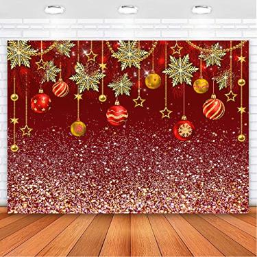 Imagem de Avezano Fundo de fotografia do país das maravilhas de inverno bola de glitter vermelha ano novo sessão de fotos para banner de fundo de floco de neve de natal crianças aniversário foto estúdio adereços de cabine (vermelho, 2,1 x 1,5 m)