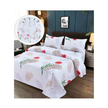 Imagem de Lençóis de 1,5 quadrados, 100% algodão, rosas brancas premium - Lightb