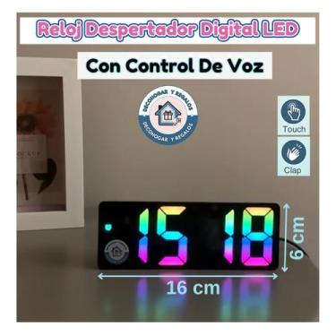 Imagem de Despertador LED RGB com controle de voz digital com temperatura 16cm -