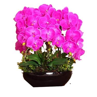 Imagem de DCYEQRQ Flores artificiais para decoração flor artificial Phalaenopsis flor borboleta orquídea conjunto de flores artificiais com vaso de cerâmica para decoração de sala de estar flores artificiais P