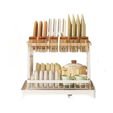Imagem de Escorredor de Louça Rack de 2 Andares com Bandeja Coletora Grande para Cozinha - Organiza Pratos Copos e Talheres Anti-Roxa e Resistente Fácil de Limpar(Branco)