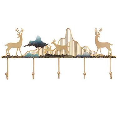 Imagem de Cabides de parede Suporte de parede de alce de Natal, gancho de casaco criativo moderno, prateleira de armazenamento de ferro forjado, decoração de parede de luxo leve, para cozinha de quarto (cor