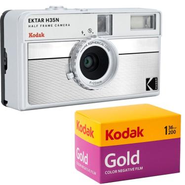 Imagem de Câmera analógica compacta 35mm Kodak Ektar H35N (PRATA) + Filme Kodak Gold 36 poses