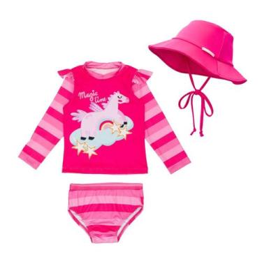 Imagem de Conjunto Menina Proteção Solar Biquíni Praia + Chapéu Bebê - Fofotinho