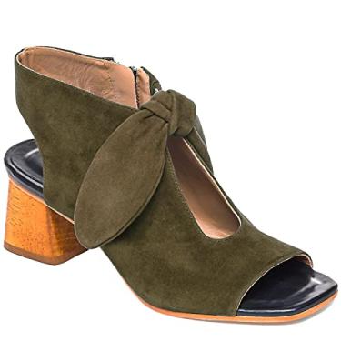 Imagem de MOOMMO Sandálias femininas de salto com laço, bico aberto, salto grosso, salto baixo, recortado, salto de 5 cm, frente única, sapatos sociais, peep toe nas costas, zíper nas costas, sandália de