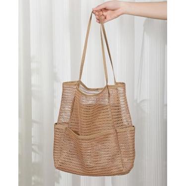 Imagem de Bolsa de praia de malha, grande à prova de areia, à prova d'água, com vários bolsos, bolsa de compras de viagem dobrável para mulheres