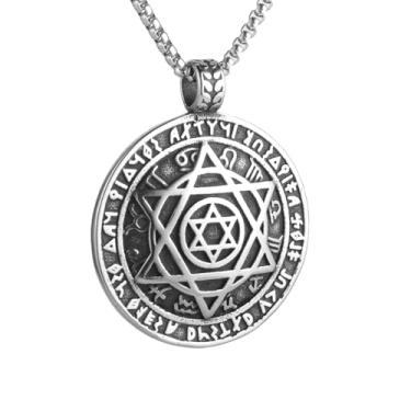 Imagem de Colar com pingente de amuleto masculino e feminino Salomão estrela hexagonal doze constelações, aço inoxidável 316L, corrente quadrada de pérola de aço inoxidável prata, joia vintage de amuleto