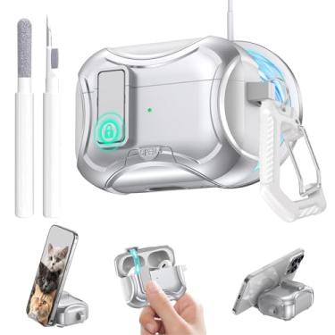 Imagem de Aircawin Capa para Airpods Pro 3, trava de segurança e suporte de telefone para Airpods Pro 3ª geração, compatível com Magsafe, pop-up automático, design de proteção de nível militar com mosquetão e