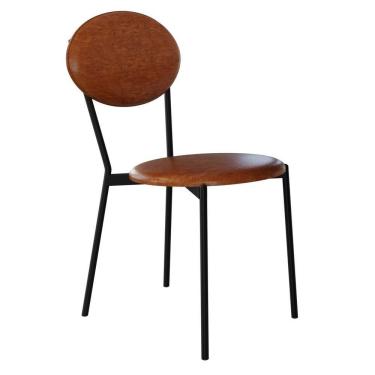 Imagem de Cadeira Estofada Para Sala De Jantar Azuri Preto C01 Courino Caramelo - Lyam Decor