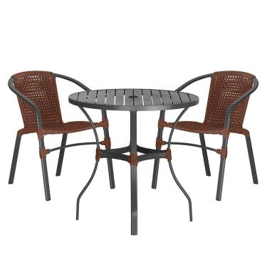 Imagem de 02 Cadeiras Floripa E Mesa Roma 100cm Preta Trama Original Marrom