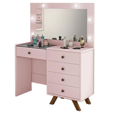 Imagem de Penteadeira Camarim Com Espelho 5 Gavetas Luna Rosê - Móveis Luapa