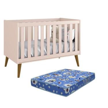 Imagem de Berço Americano Theo Rosa Fosco Pés Amadeirado Com Colchão D18 - Reller Móveis Rosa Fosco