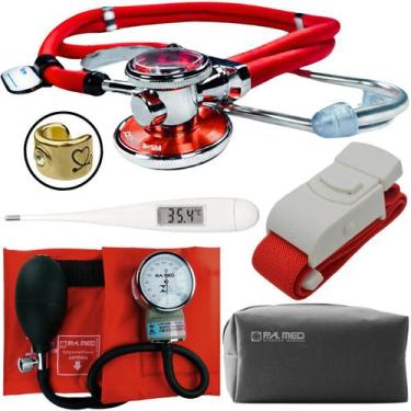Imagem de Kit Aparelho Pressao Esfigmomanometro Estetoscopio Rappaport Termometr