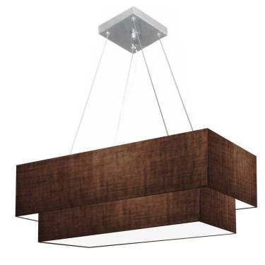 Imagem de Lustre Pendente Duplo Retangular Vivare Md-4321 Cúpula Em Tecido 80x40cm X 70x30cm - Bivolt Café 127/220v