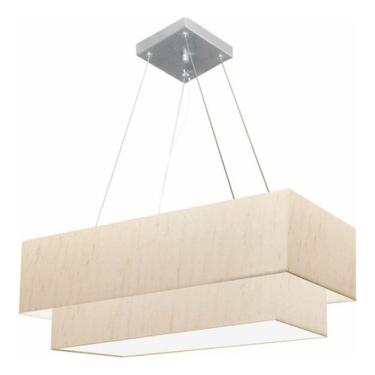 Imagem de Lustre Pendente Duplo Retangular Vivare Md-4321 Cúpula Em Tecido 80x40cm X 70x30cm - Bivolt Linho Bege 127/220v