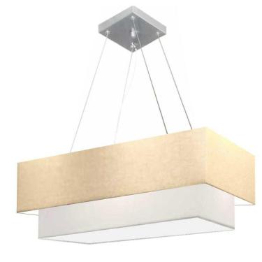 Imagem de Lustre Pendente Duplo Retangular Vivare Md-4321 Cúpula Em Tecido 80x40cm X 70x30cm - Bivolt Algodão-crú-branco 127/220v