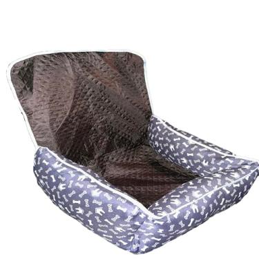 Imagem de Cama Pet e Capa Protetora 2 em 1 para Assento Traseiro Veicular Toddy Estampado Impermeável (Azul Marinho, Grande)