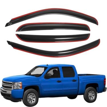 Imagem de Viseiras de janela em canal protetores de chuva compatíveis com Chevrolet Silverado GMC Sierra 1500/2500HD/3500HD 2007-2013 cabine tripular, defletor de janela de ventilação lateral, proteção contra